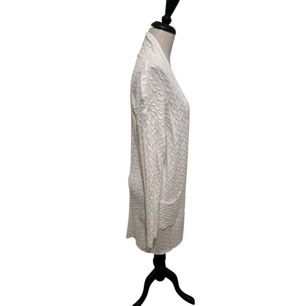 T Tahari Women's Long Open Front Cable Knit Cardigan Sweater White Small - Picture 3 of 7